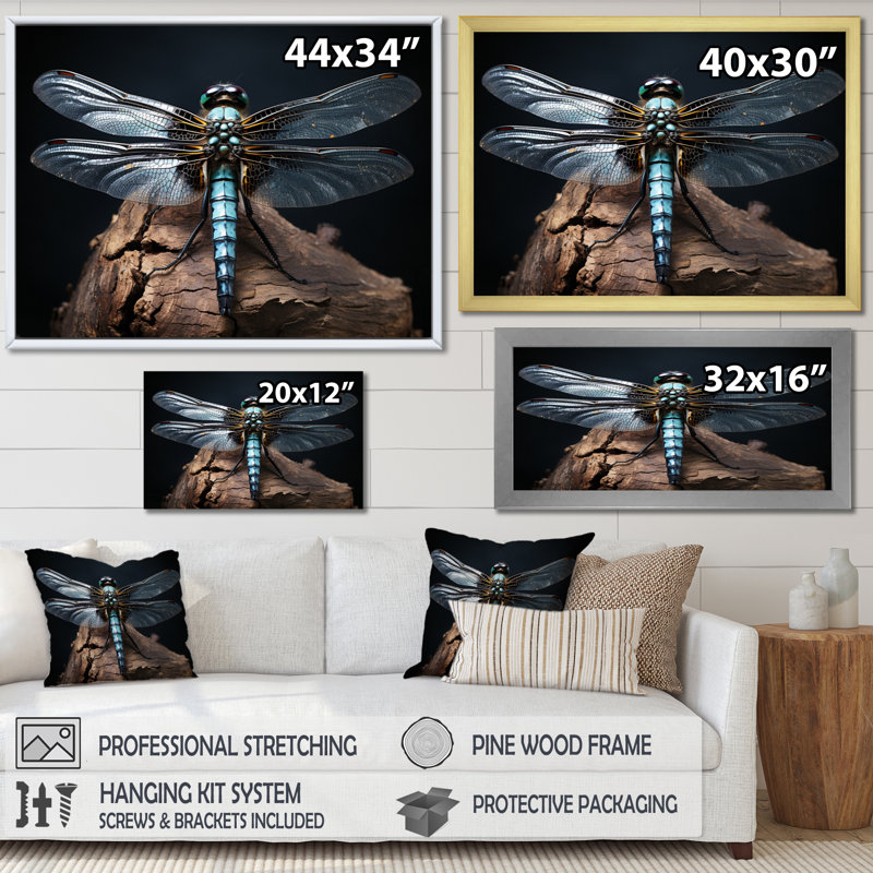 «Teal Dragonfly Portrait I», reproduction d'art sur toile, H 12 po x l 20 po x P 1 po, Toile tendue