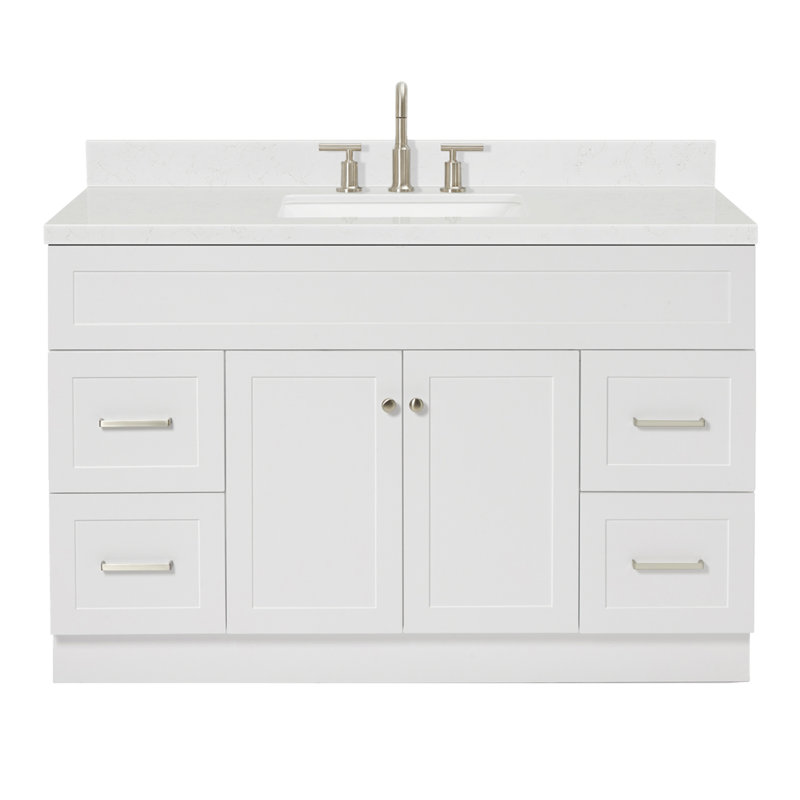 Hamlet 54.25'' Bathroom Vanity with Carrara Quartz Top, White