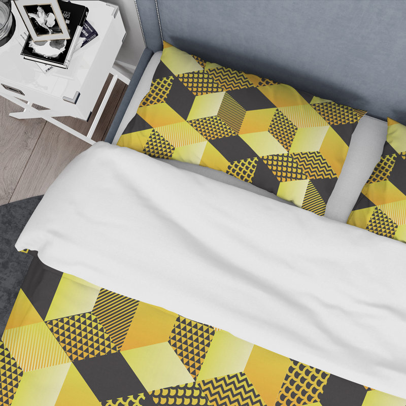 Ensemble de housse de couette rétro hexagonal ii mid-century, Housse simple + 1 taie décorative