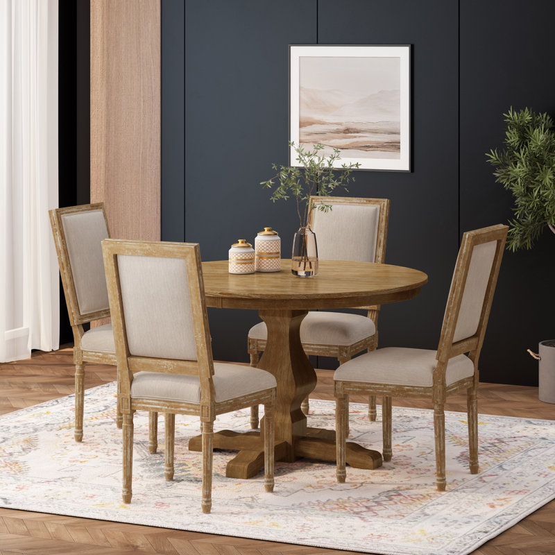 Burnley 4 - Person Pedestal Dining Set, Natural, Natural, Natural/Beige
