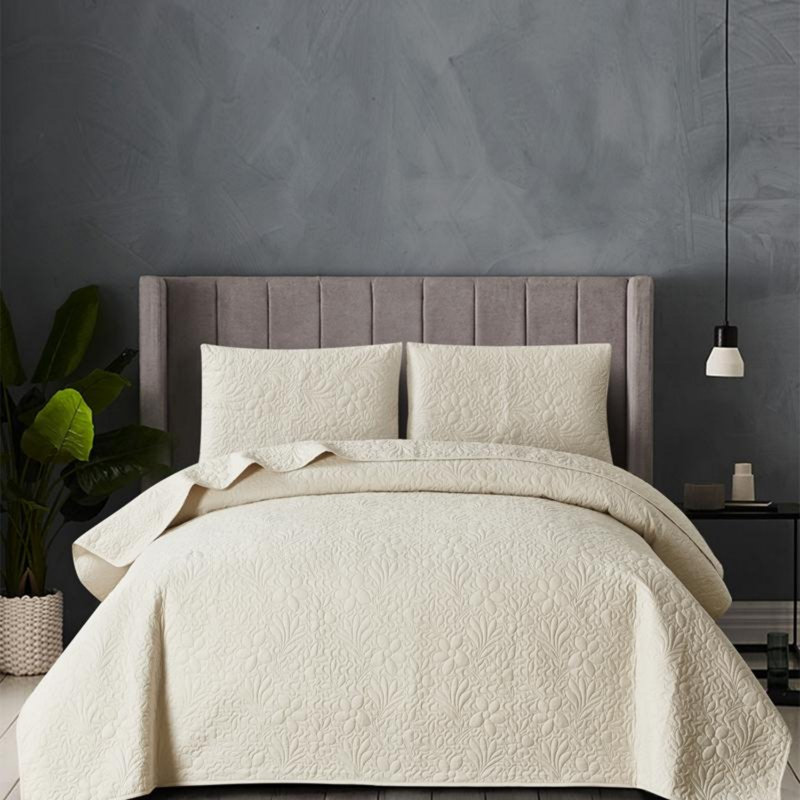 Ensemble de couvre-lit et taie décorative en coton matelassé Hibiscus
