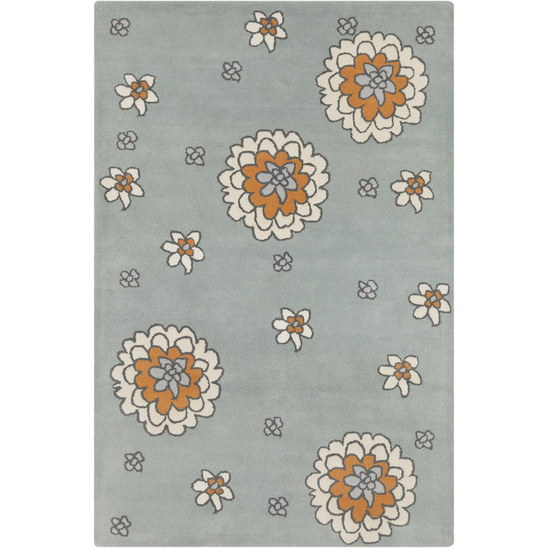 Ailey Authentic Hand-Tufted Handmade Blue, Cream, Orange & Navy Modern Floral Wool Area Rug, 5' x 7'6"