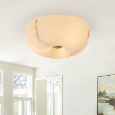 11.8-Inch Modern 3-Light Dome Flush Mount Ceiling Light and Wall Sconce, Faux Marble Glass Shade with Antique Brass Accents
