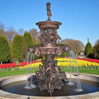 Fontaine grand étang d'extérieur en bronze à plusieurs niveaux Grand Amine, 59 po x 59 po