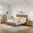 Durable Solid Red Oak Platform Bed with Rolling Grain Pattern Headboard, Design For Bedrooms, Guest Rooms & Homestays-1946484405