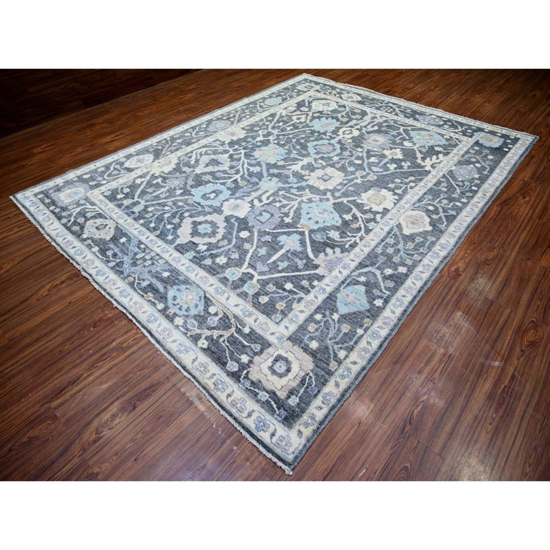 Tapis corail noir en laine noué à la main 9 pi x 11 pi 8 po FA1E784189254B4CBB071AB62C265622