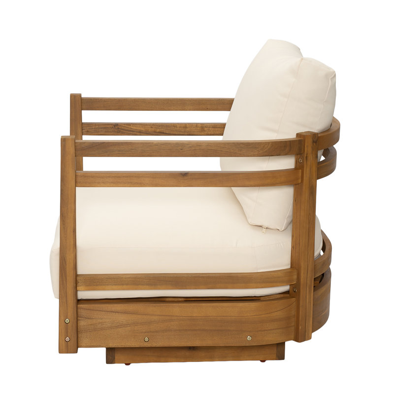 Ensemble de 2 chaises pivotantes d'extérieur en bois d'acacia avec coussins