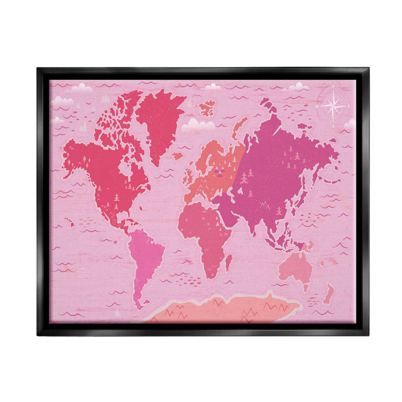 «Pink Tones World Map Atlas Pays Education» par Arrolynn Weiderhold, reproduction sur toile flottante