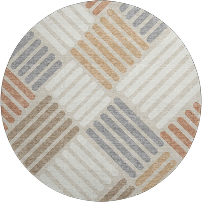 Premium Machine Washable Mayfield AMF2339 Geometric Rug, 8' Round, Copper
