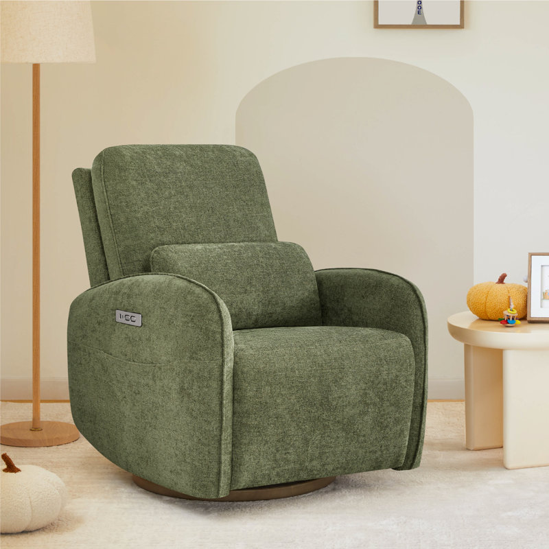 Family-Friendly Swivel Glider Power Recliner with Pocket, Green Polyester