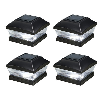Black Low Voltage Solar Powered Integrated LED Fence Post Cap Light 6 In. X 6 In. Pack