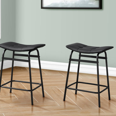 Modern Black Leather Look Counter Height Barstools, Set of 2, Sleek Backless Design for Comfort and Style
