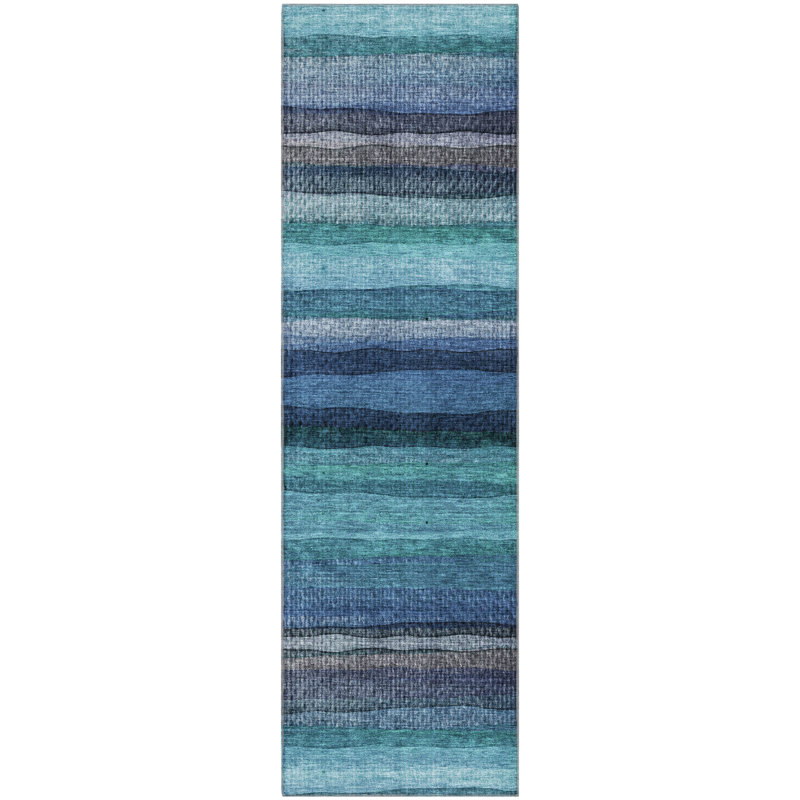 Premium Machine Washable Mayfield AMF2093 Striped Rug, Teal, 5' x 7'6"
