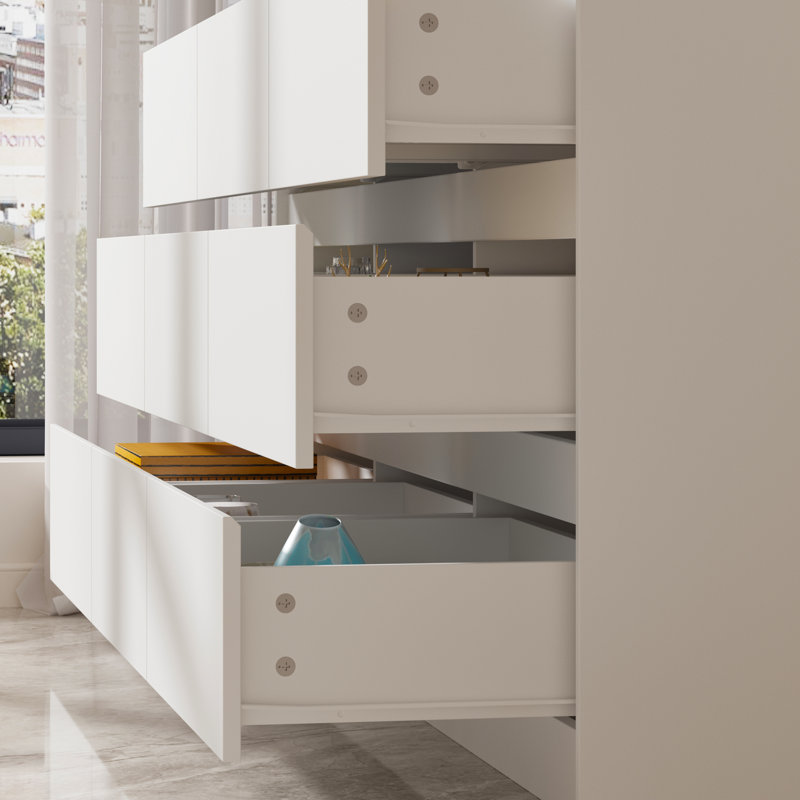 Modern 9-Drawer Dresser With Mechanism And Sleek Minimalist Design, White