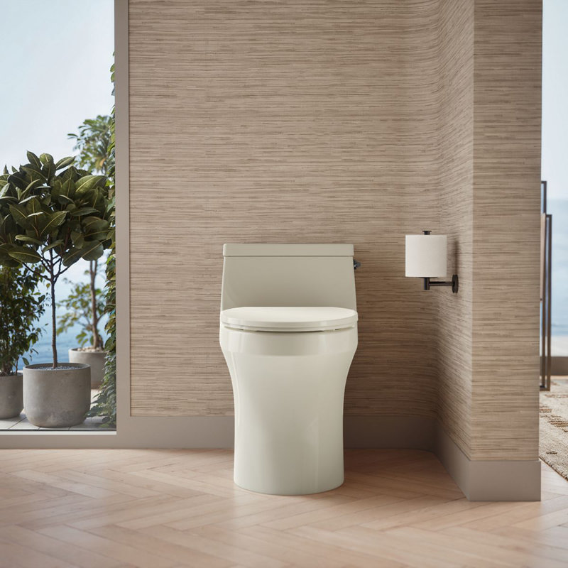 San Souci™ 1.28 GPF Elongated One-Piece toilet (Seat Included), Biscuit, Right-Hand