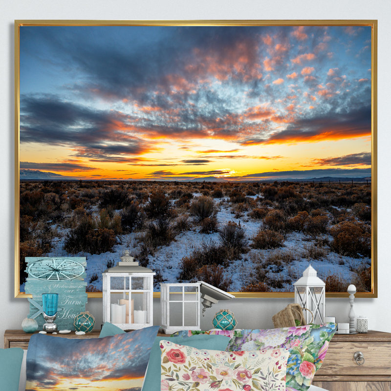 Winter Shrublands On Arkansas Desert sur toile, H 24 po x l 32 po x P 1 po, Cadre flottant doré