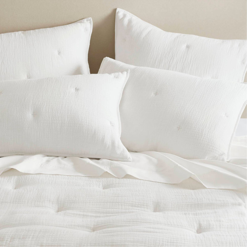 3-Piece Cotton Embroidered Quilt Set,White, King Quilt + 2 Shams