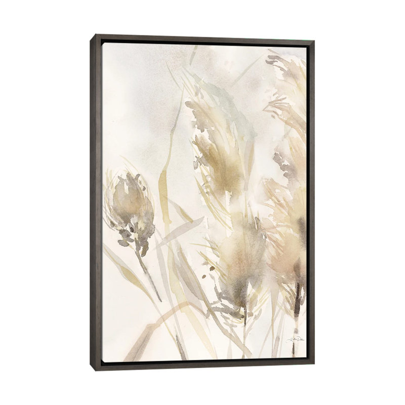 Light Pampas Grasses III - reproduction d'art murale - toile encadrée, H 40 po x l 26 po, Gris