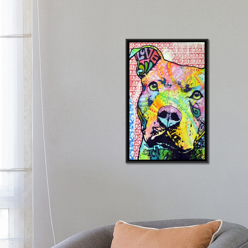 «Thoughtful Pit Bull This Years», impression sur toile, H 26 po x l 18 po x P 1,5 po, Toile avec cadre noir