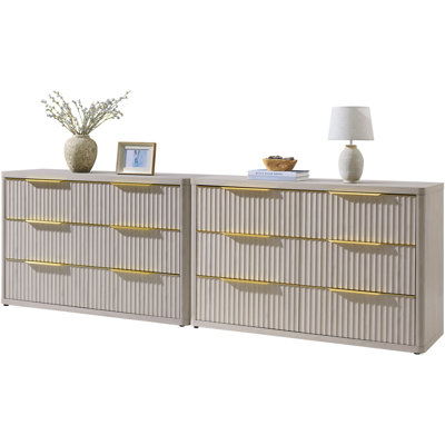 Cesiro 53.5"W Fluted Panel 6-Drawer Dresser With Gold Handles
