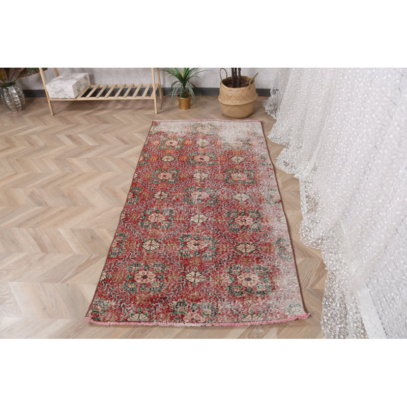 Tapis vintage rétro Oushak, idéal pour les dortoirs et les espaces d'entrée avec une teinte rouge éclatante