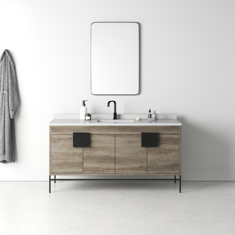 Maisie 60'' Single Bathroom Vanity with Sintered Stone Top, Black, Shadow Gray