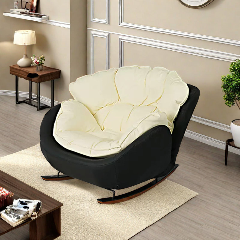 Chaise berçante imperméable en cuir Nano, Beige / noir