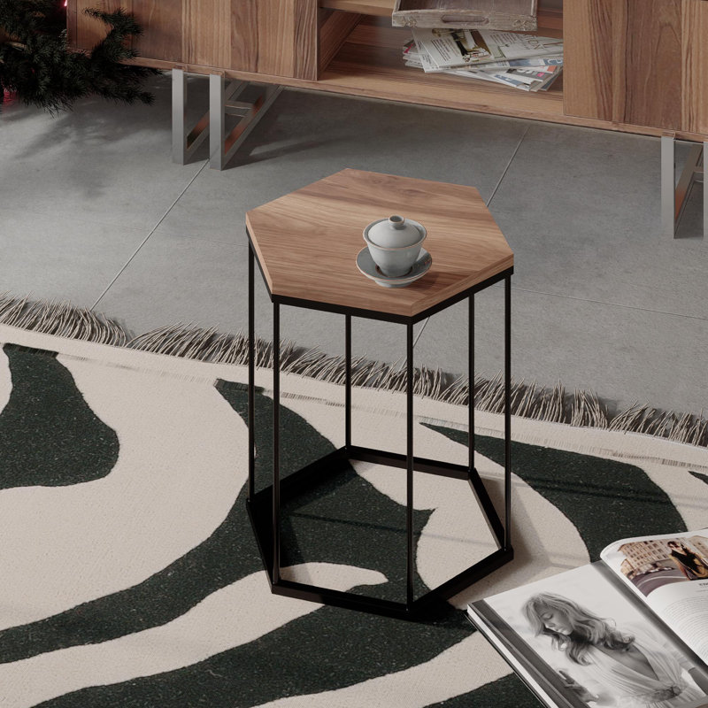 Table d'appoint hexagonale haute Medici de 21 po, table basse NighStand, assemblage facile, trépied