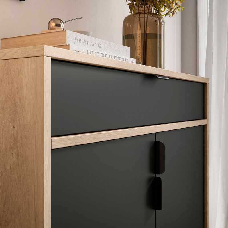 16 Pair Shoe Storage Cabinet, Oak/Black