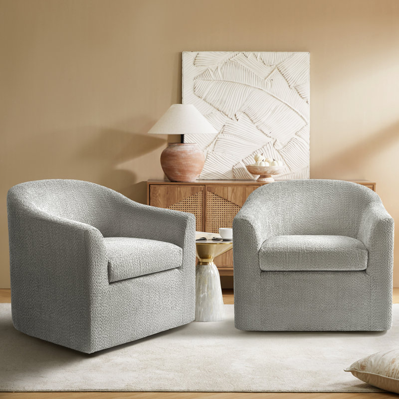 Auriya 30"W Modern Boucle Slipcovered Swivel Barrel Armchair Set Of 2, Gray Polyester