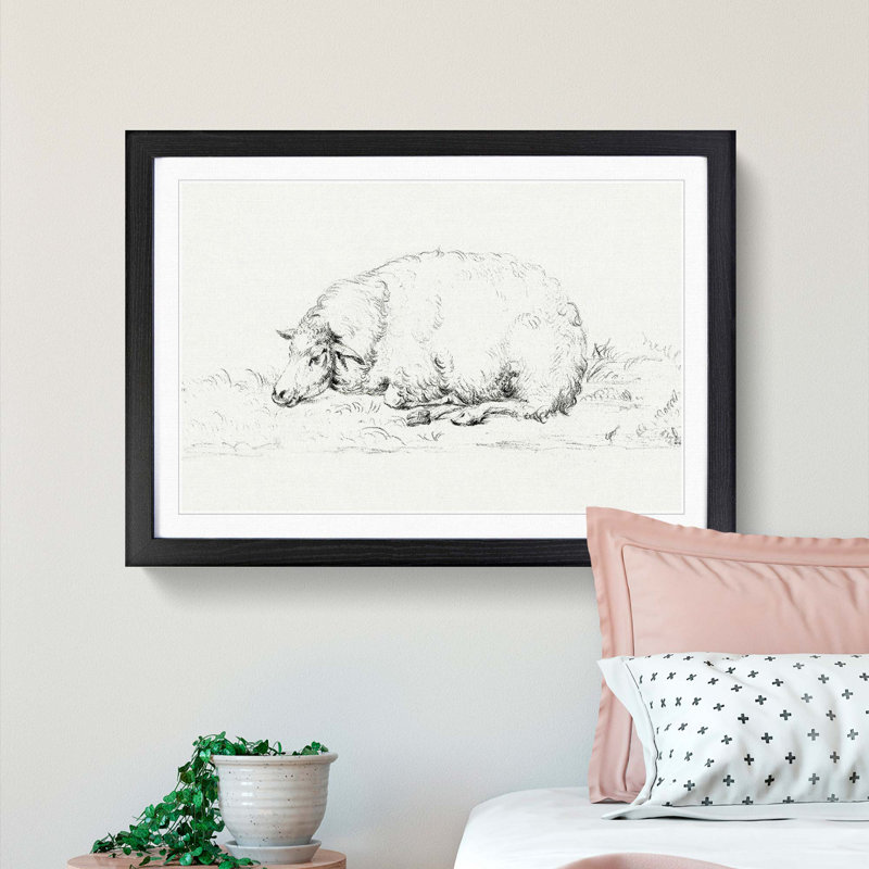 Resting Sheep by Jean Bernard - Picture Frame Drawing Print on MDF, 27cm H x 36cm W x 2cm D, Black Framed