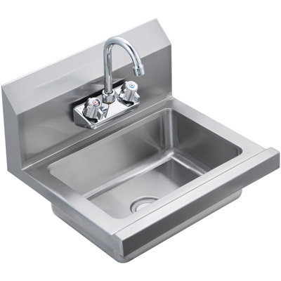 Lavabo à main commercial avec robinet VEVOR, lavabo à main mural en acier inoxydable 17 x 15 pouces, lavabo pour restaurant, cuisine, bar, garage et maison