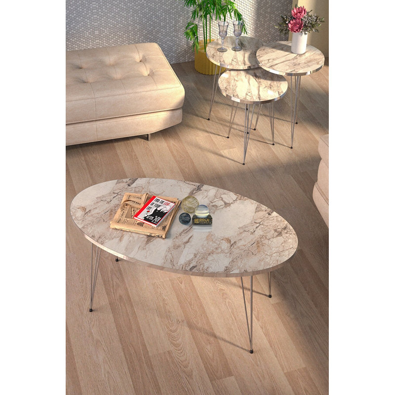 Mario Living Room Table Set, White Marble