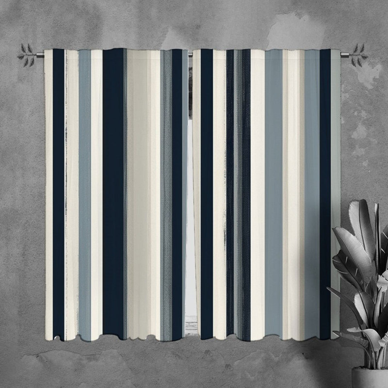 Vertical Stripes Window Curtains Striped Navy Drapes_Navy;Silver, L 40 po x L 61 po