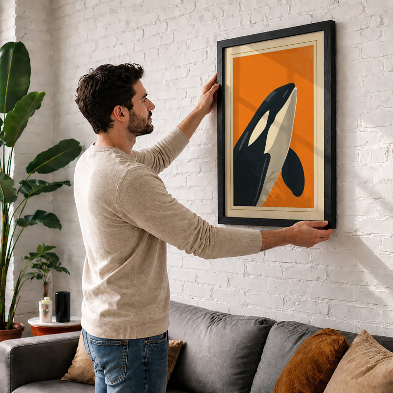 Geometric Orca Mid-Century - Framed Print, Oak, A4 - 29.7 x 21.0 cm