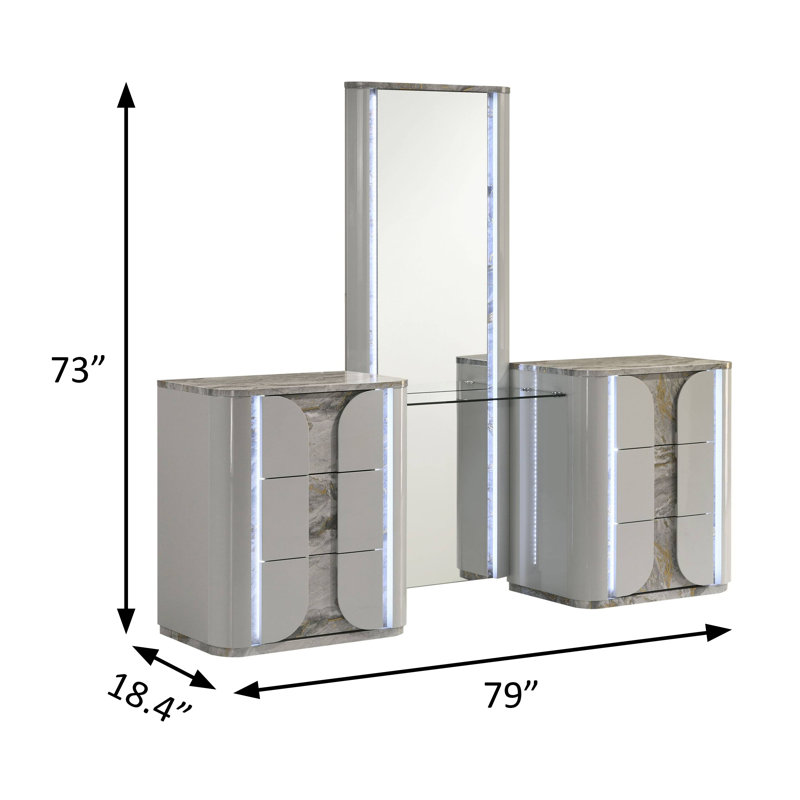 79" W Contemporary Vanity Set W/ Stool, Light Gray