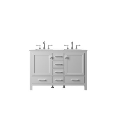48" Matt White Double Bathroom Vanity Free-standing vanities with Gloss White Ceremic Top,6 Drawers,2 doors.
