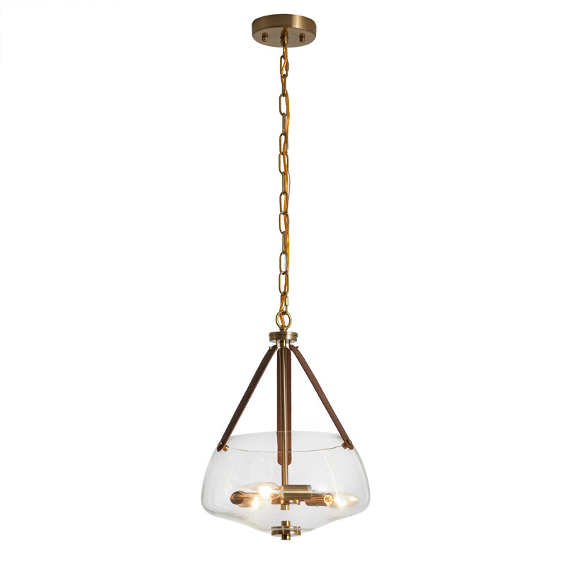 3-Light 12" Brass Finish Glass Pendant Light