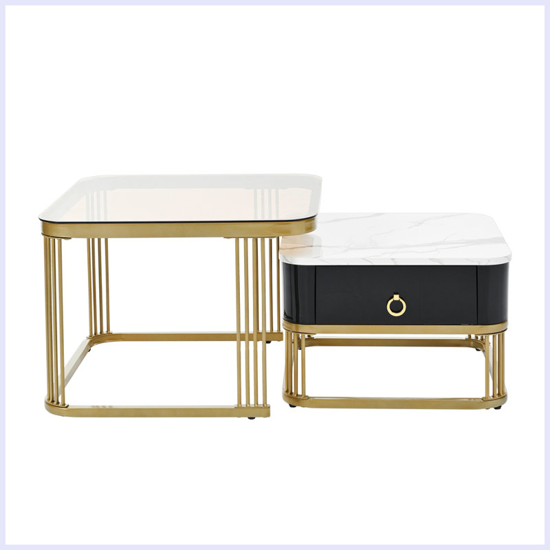 Table basse Pawling, Noir et or