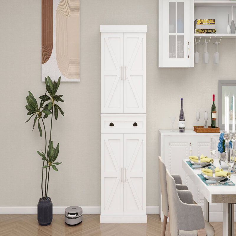 Armoire de rangement pour garde-manger de 71 po avec 4 portes (2 portes avec supports), 1 tiroir, 2 tablettes réglables, armoire autoportante