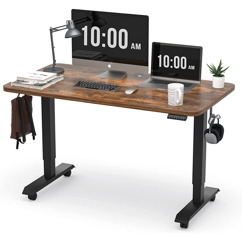 Panhia Adjustable Height Steel Standing Desk, Rustic Brown