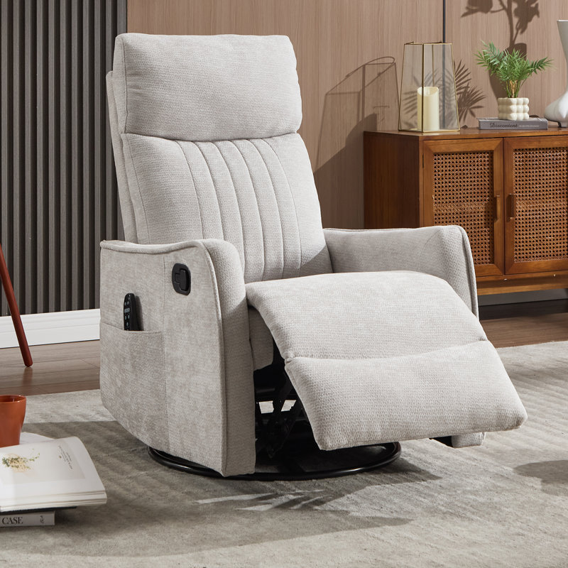 Lila 26.37" W Manual Swivel Rocker Recliner, Swivel Chair with Heated Massage, Light Gray