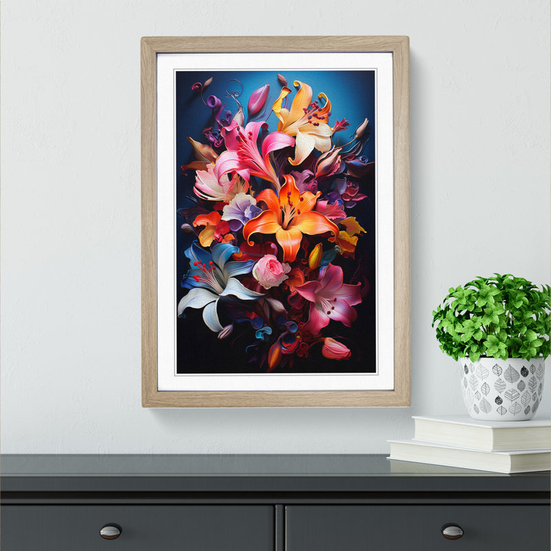 Floral Tachisme - Framed Print, 46cm H x 34cm W, Oak Framed