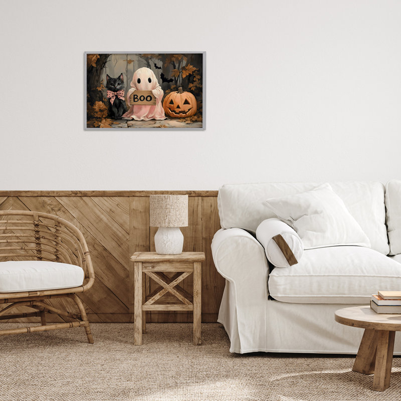 Joli dessin d'Halloween boo encadré, design par Arlington Prints, Estampe numérique Farmhouse, H 12 po x l 18 po