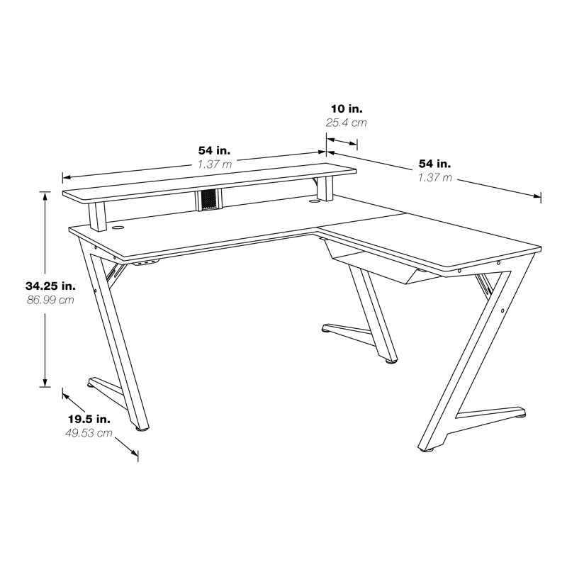 Amold L-Shaped Metal Base Computer Desk, Carbon Black/Red Matte 