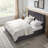 Modern Upholstered Platform Bed With Corduroy Wing Headboard-109801227-130373747