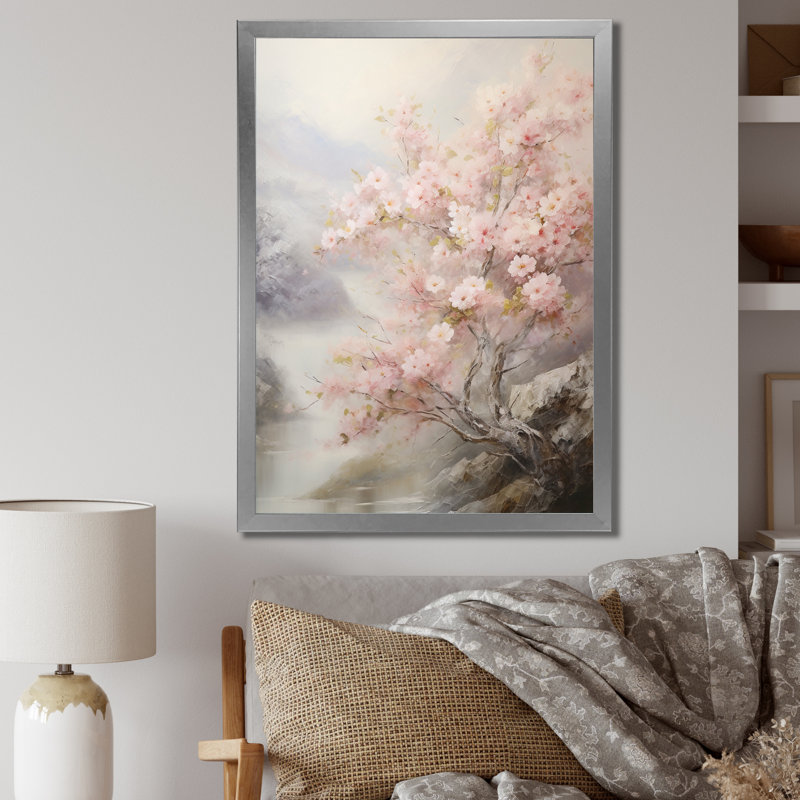 «Kiyami Pink Cherry Blossom», impression romantique sur toile, Cadre photo argenté, H 40 po x l 30 po x P 1,5 po