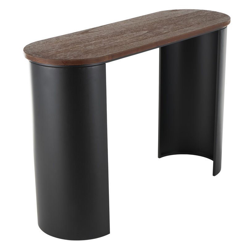 Klarysa Metal Curved Support Black Console Table with Brown Oval Wood Top
