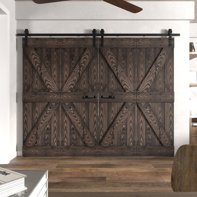 Porte de grange pliante gaufrée 84 po avec quincaillerie coulissante Coast Sequoia, Café Kona, 72 po x 84 po