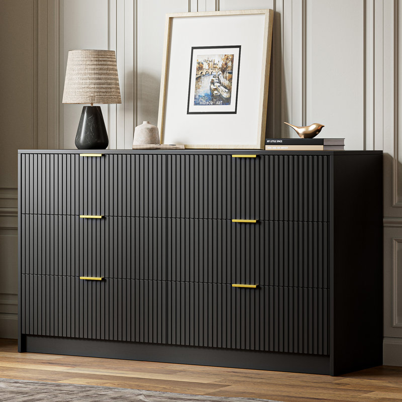 Commode 6 tiroirs, l 55,1 po, Noir